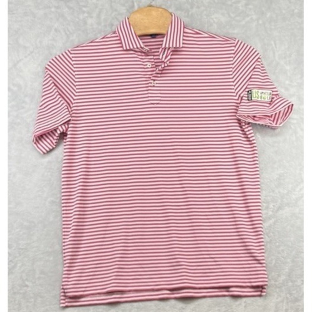 Stitch Polo Shirt Pink Striped Performance US Amateur Golf Men's Size M